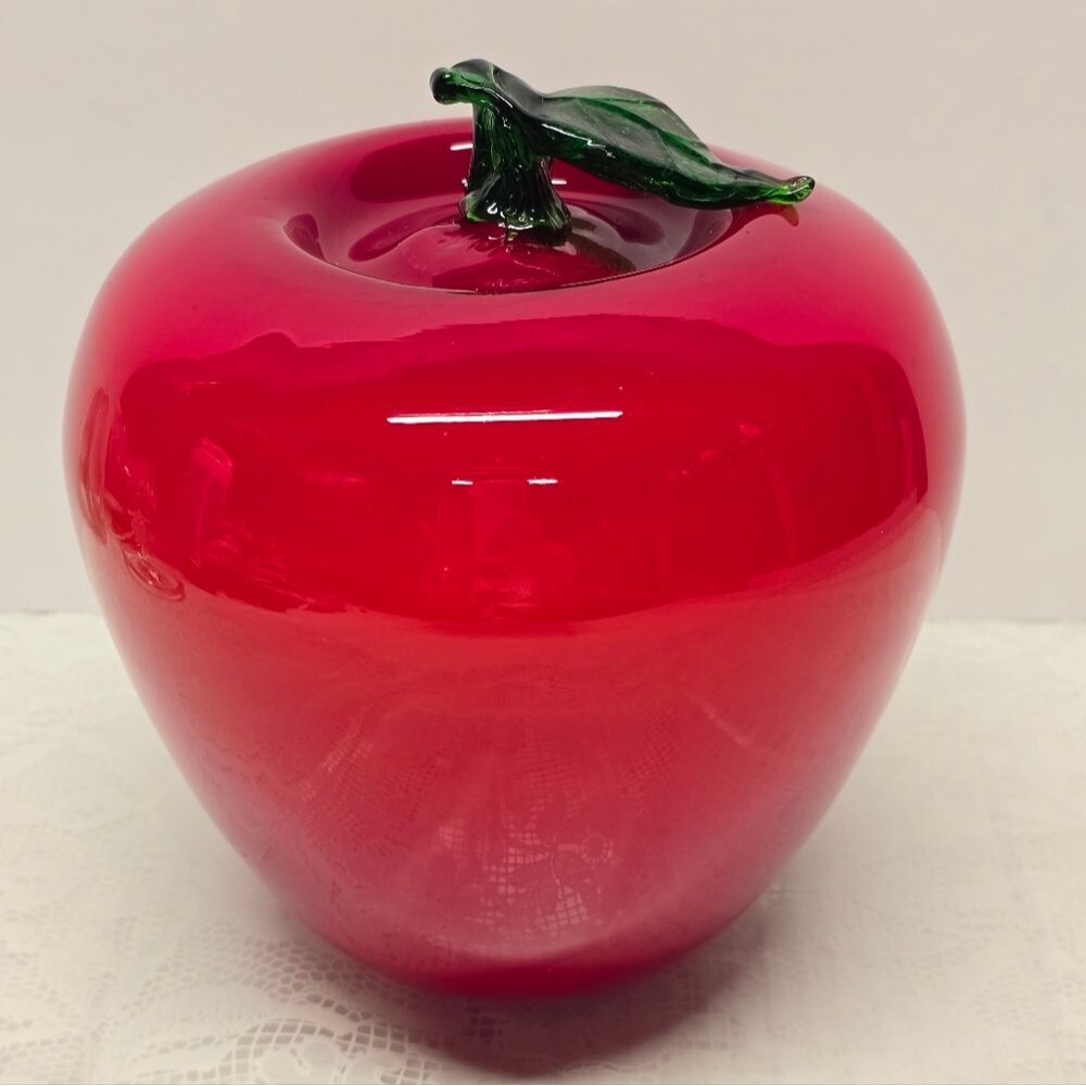 Vintage Murano Style Huge Red Art Glass Apple Home Kitchen Decor Paperweight